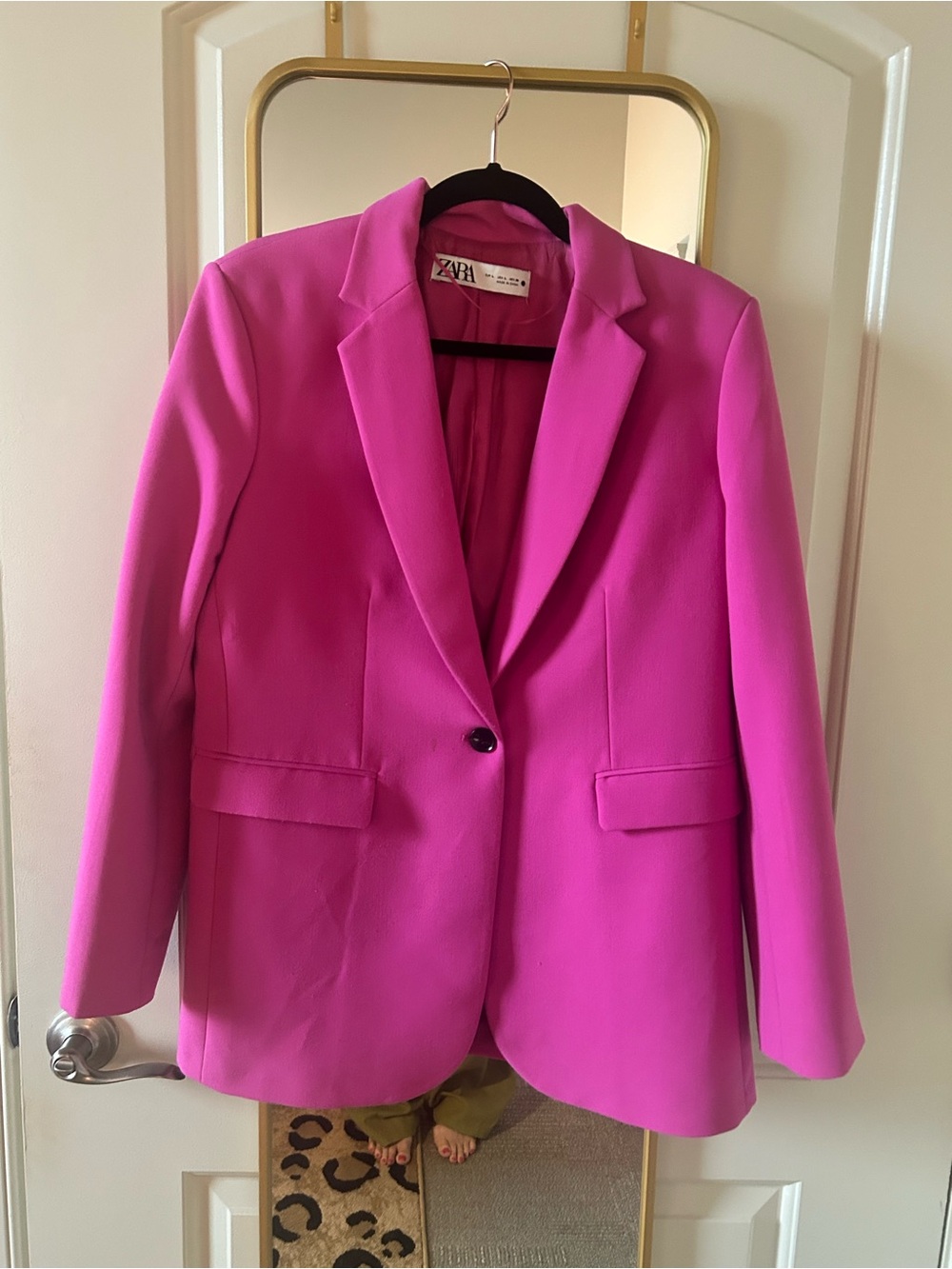 Zara Hot Pink Tailored Blazer & Pants Suit Set Size Large